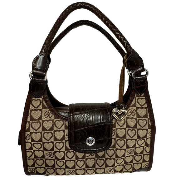 Brighton Handbags - 💖#163 Brighton Heart Signature Jacquard & Croc Embossed Leather Shoulder Bag